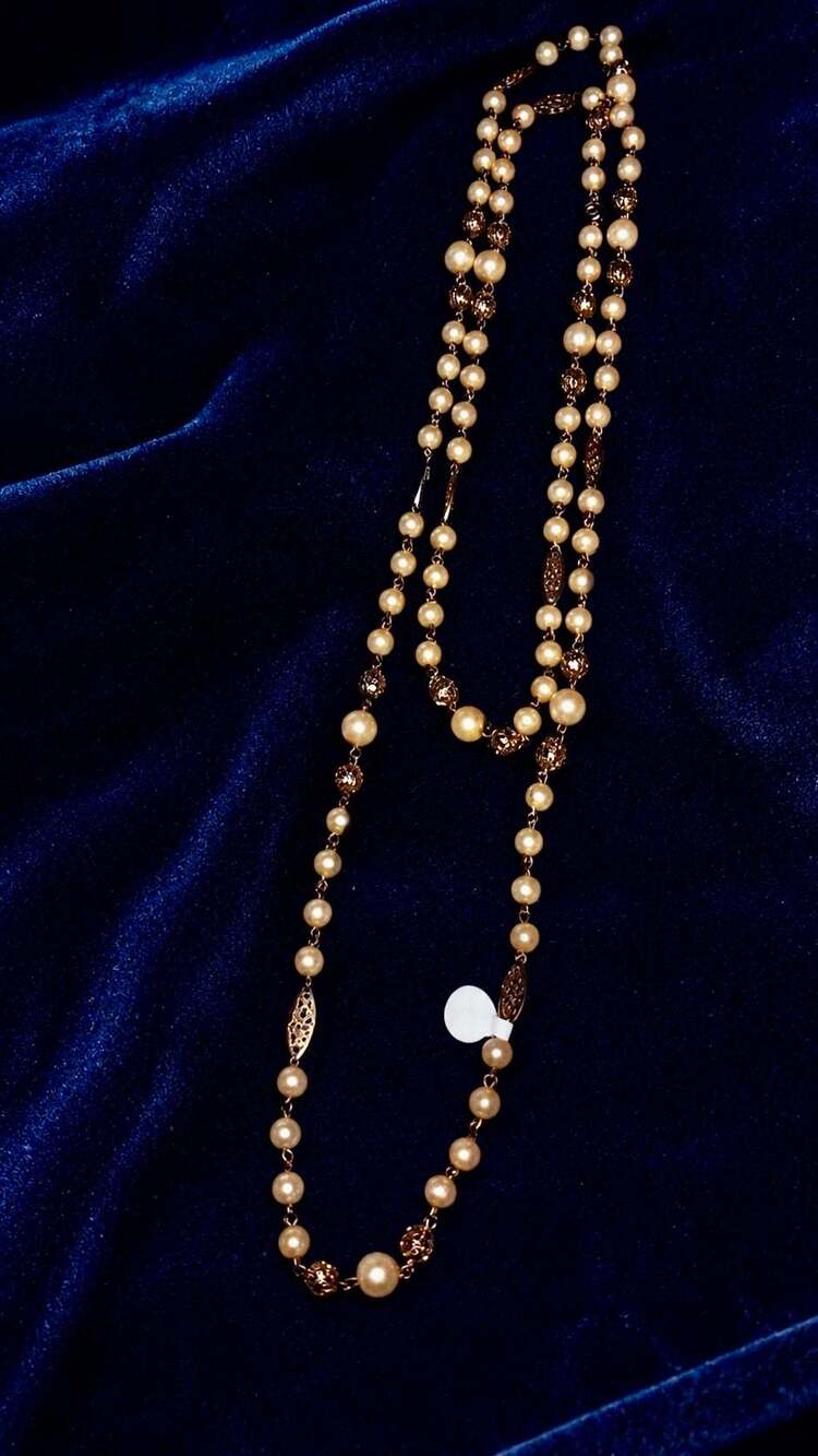 Vintage Natural Pearl Necklace, 51-Inch Endless Opera Length with Gold-Tone Bras